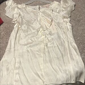 Rebecca Taylor Ivory Floral Jacquard Ruffle Sleeve Blouse